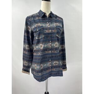 Roper Wear the West Button Down Shirt Navy Brown Medium Southwest Aztec Print